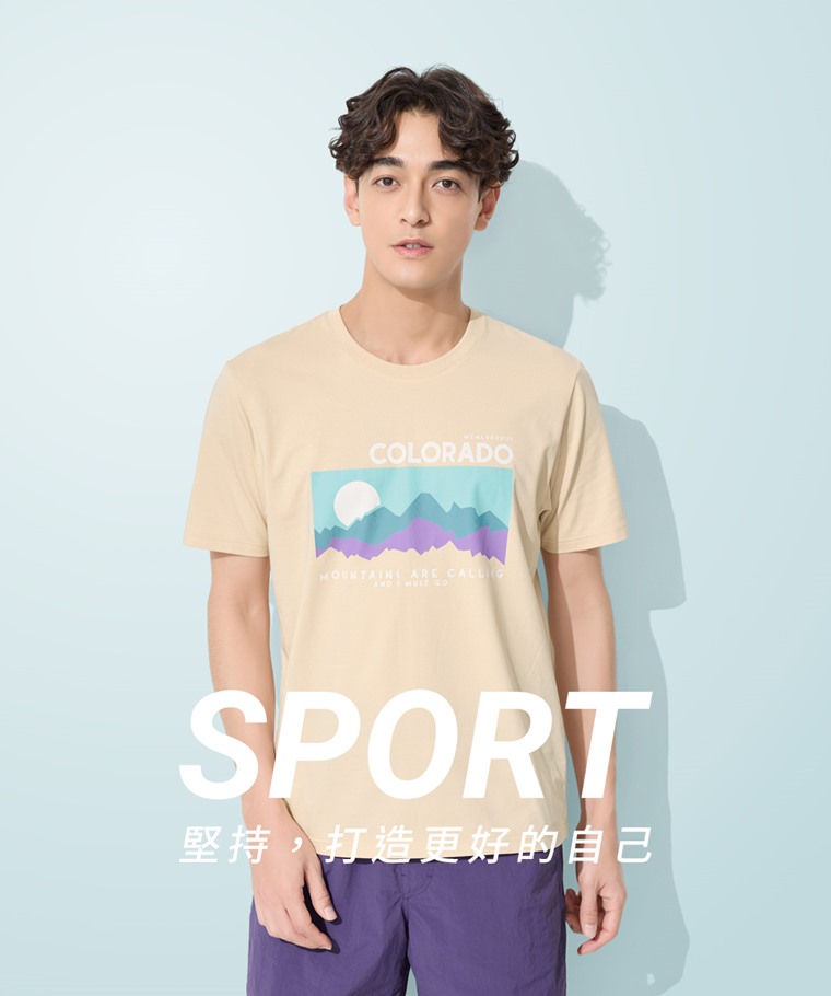 運動涼感印花圓領T恤-01-男