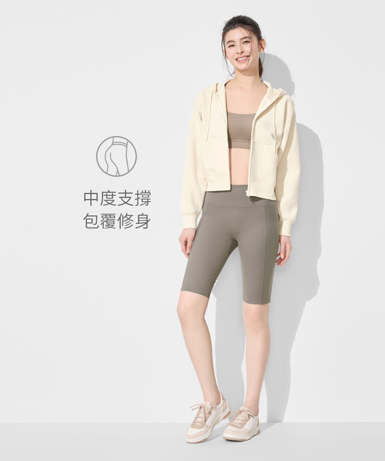 吸排附口袋中度五分緊身短褲-女