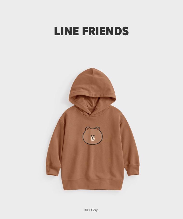 聯名系列T恤-KIDS：童 · LINE FRIENDS毛圈寬版印花連帽衫-01