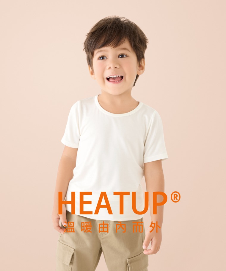 heatup圓領短袖上衣-童 - 吸濕升溫技術將體表濕氣轉化為熱能，維持輕薄溫暖。