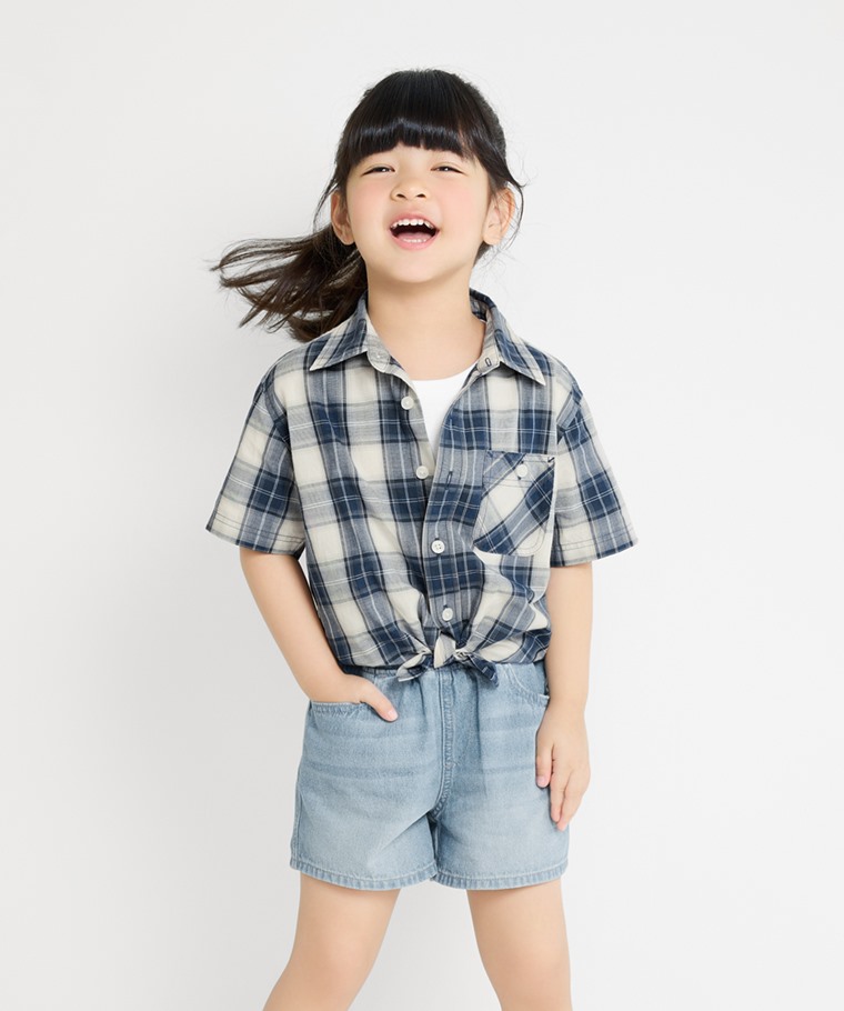 純棉牛仔鬆緊短褲-童