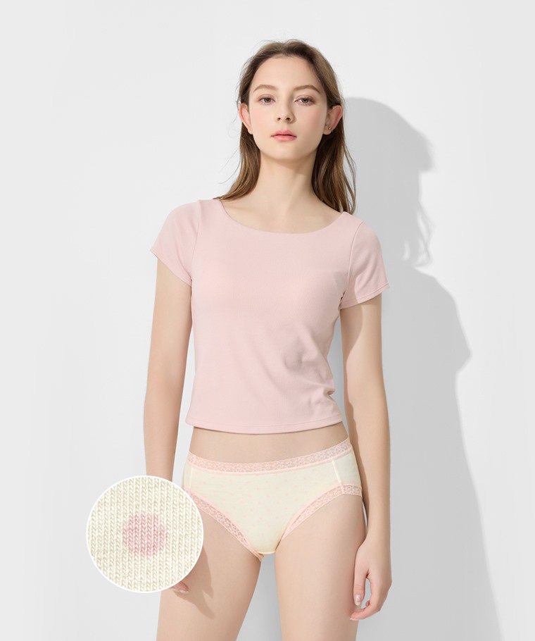 棉質蕾絲點點中腰內褲-女