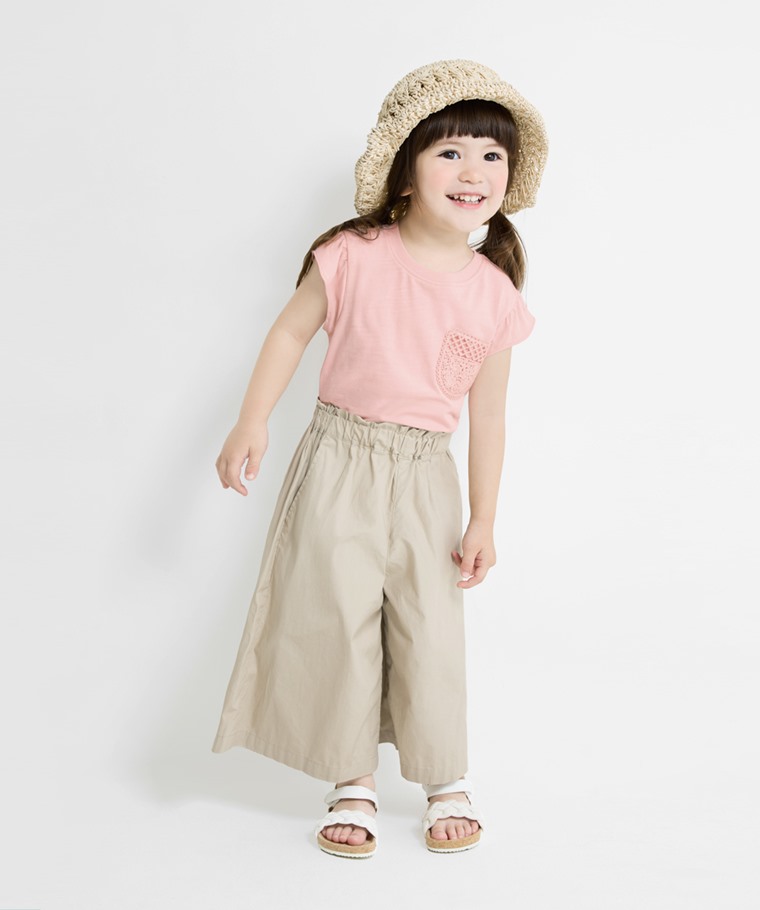 竹節棉蕾絲口袋T恤-童