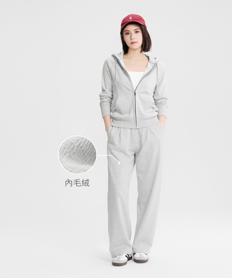 毛絨休閒寬褲-女 - 表層彈性針織，內層細緻毛絨，帶來溫暖包覆感，舒適好穿。