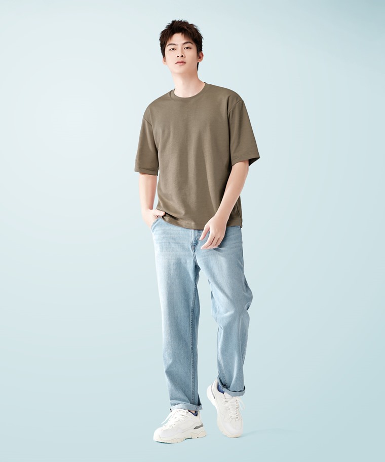 輕涼棉質寬版T恤-男