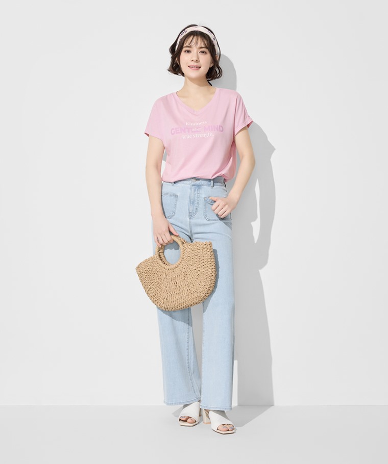 莫代爾V領文字上衣-02-女