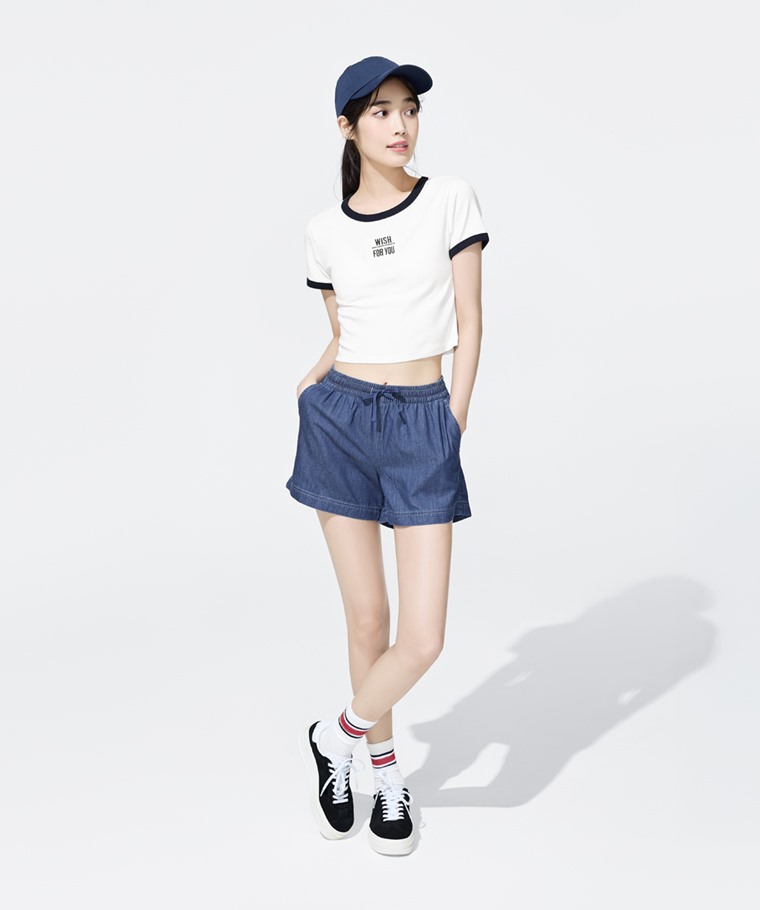軟牛仔短褲-女