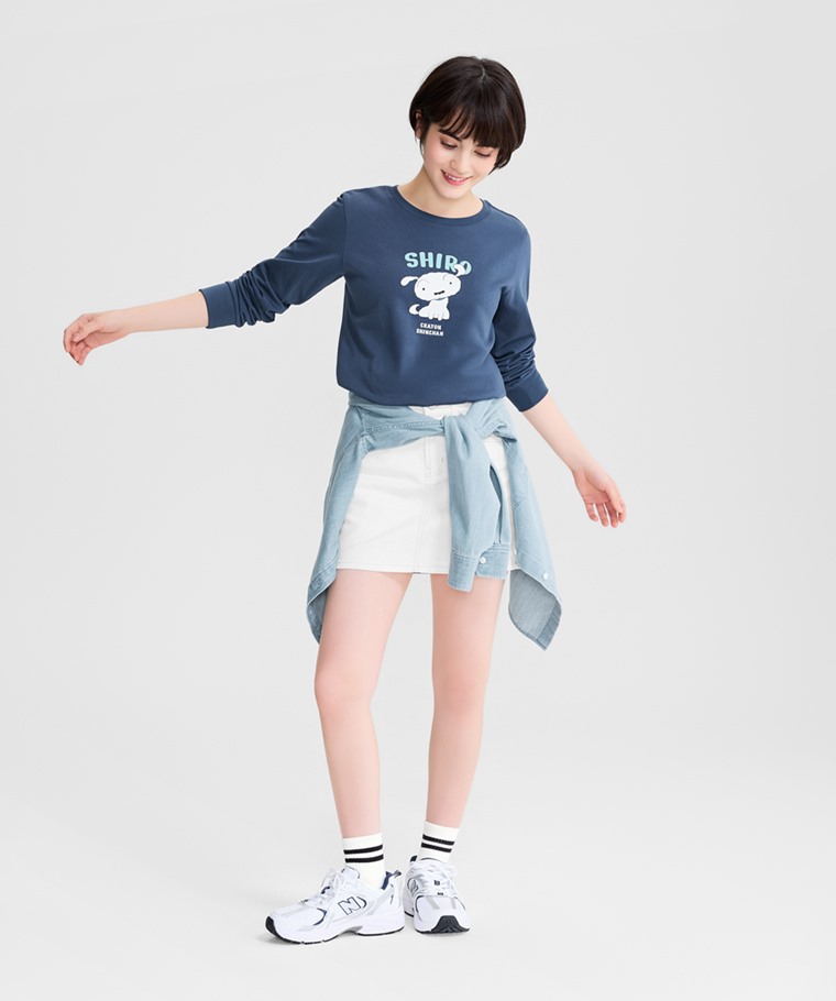 蠟筆小新長袖印花T恤-09-女