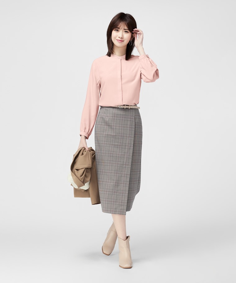 嫘縈立領長袖襯衫-女