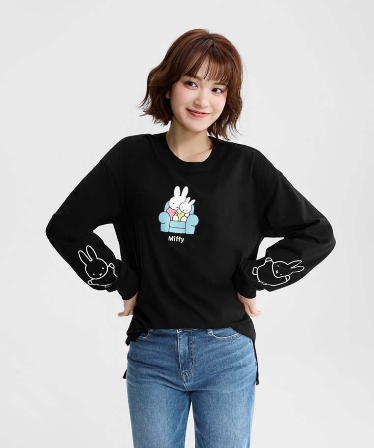 Miffy寬長版長袖印花T恤-08-女