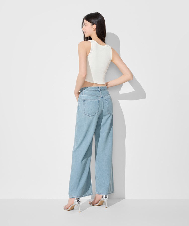 垂墜感牛仔寬褲-女