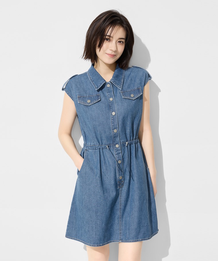 春夏女裝新品：女 · 可調式腰圍牛仔短洋裝