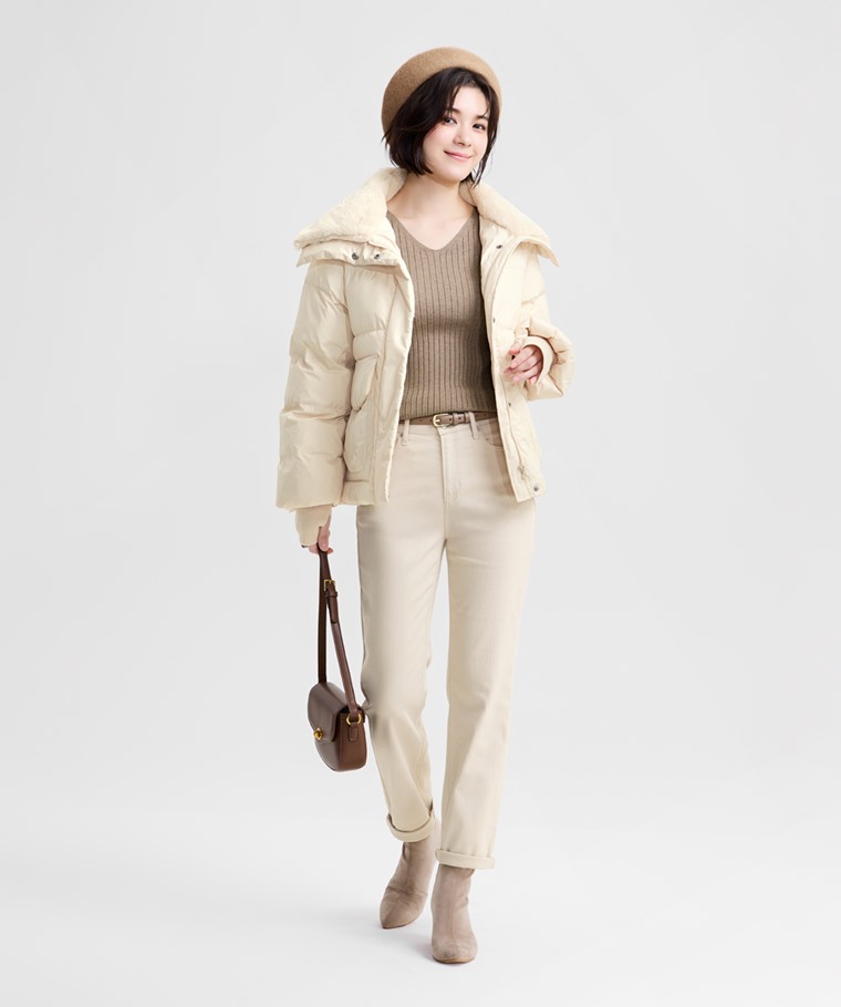 鋪棉毛絨寬版翻領外套-女