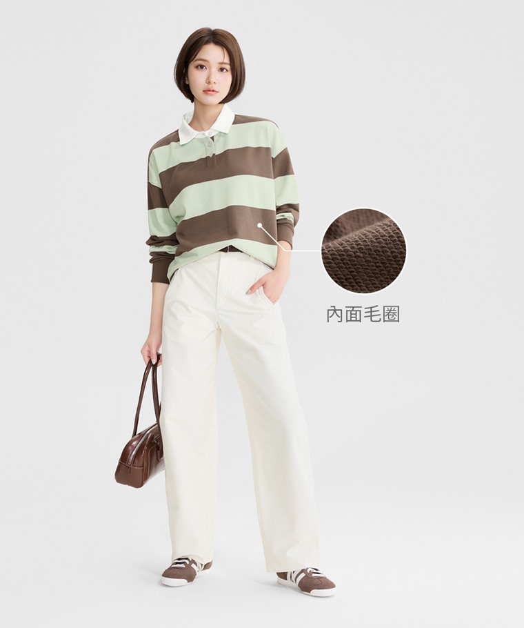 毛圈寬鬆短版條紋上衣-女