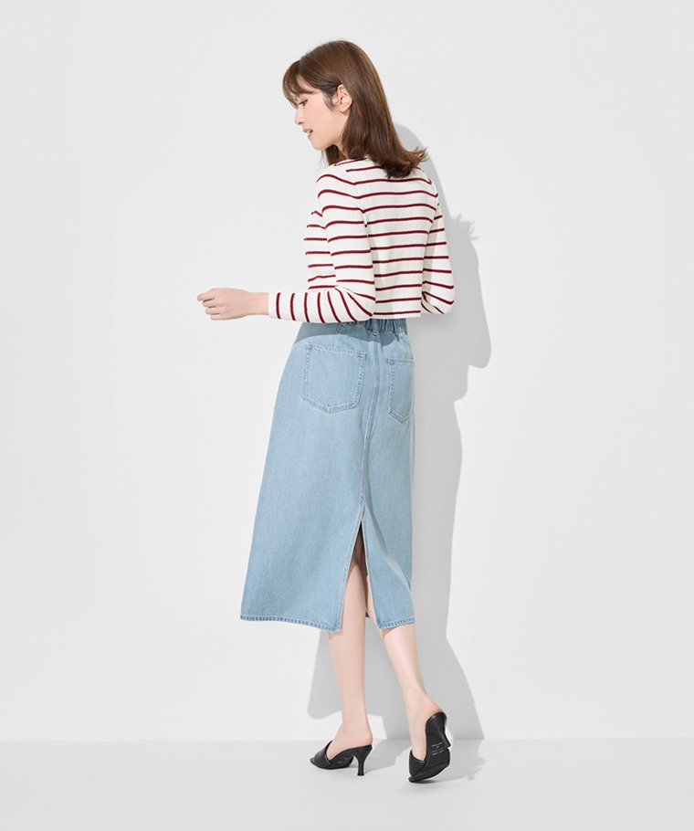垂墜感牛仔長裙-女