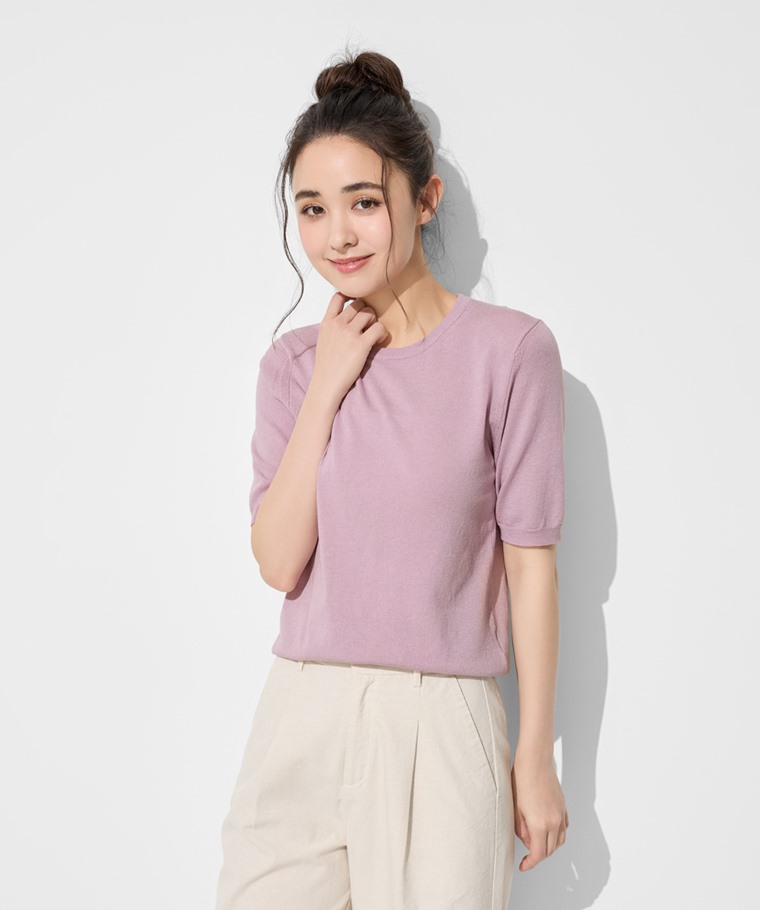 圓領五分袖針織衫-女