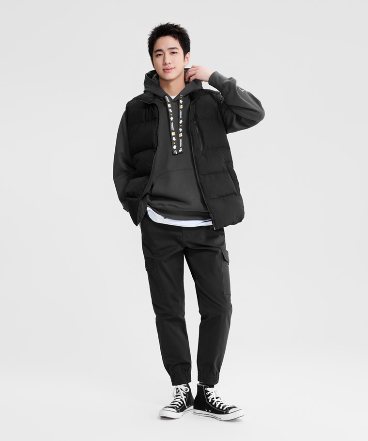史努比系列刷毛印花織帶連帽衫-01-男