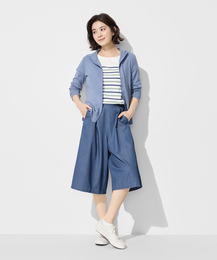 軟牛仔七分寬褲-女