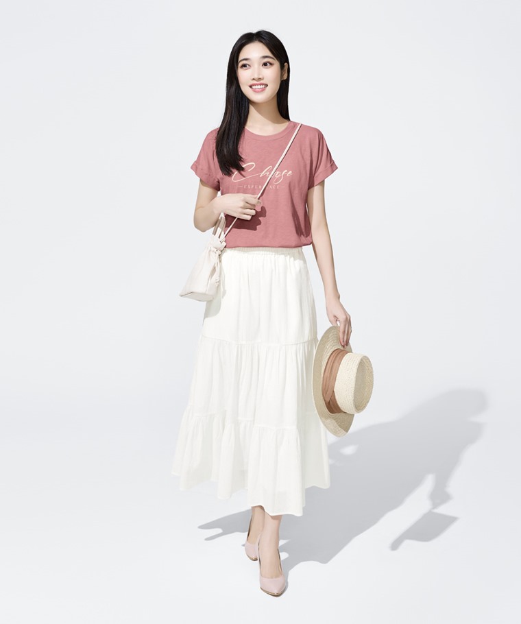 竹節棉文字寬版T恤-女