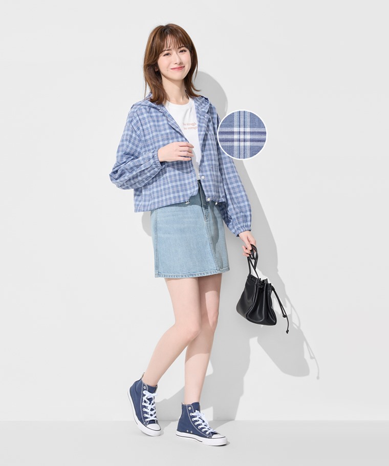 輕薄格紋連帽外套-女