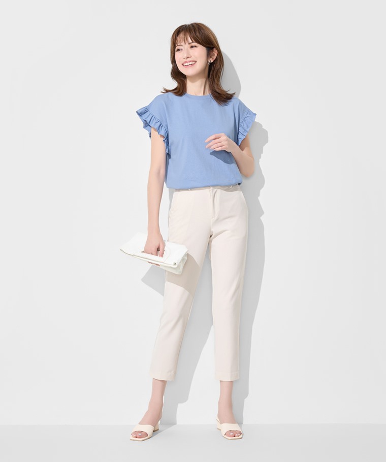 純棉粗紡荷葉袖上衣-女