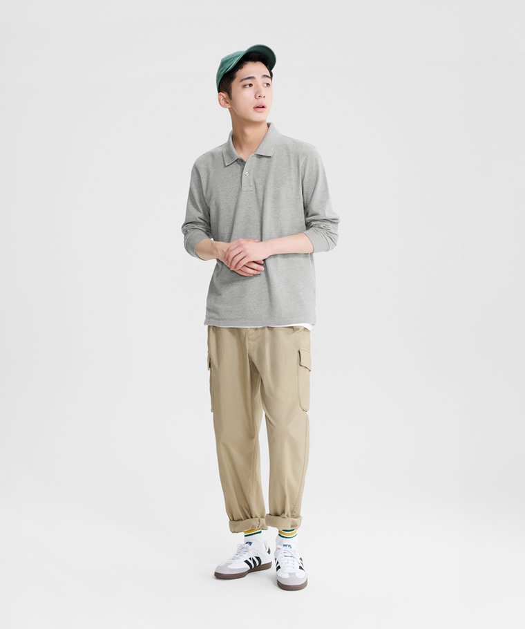 純棉長袖polo衫-男
