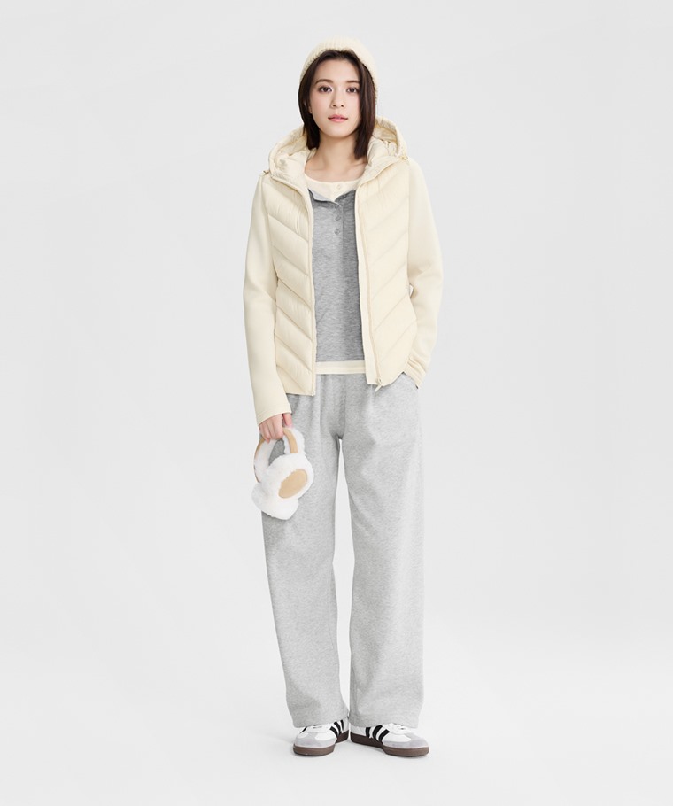 極輕羽絨拼接連帽外套-女