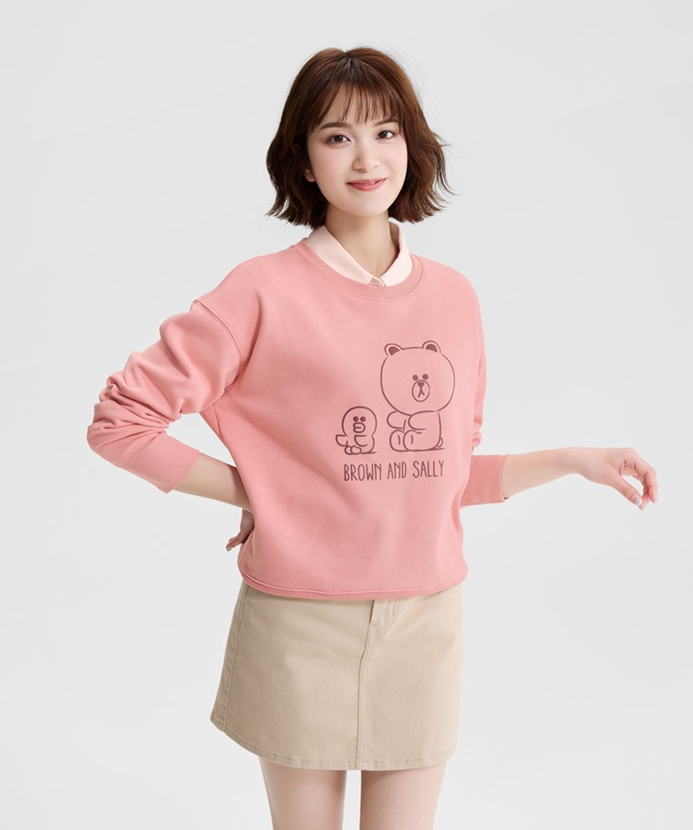 LINE FRIENDS刷毛印花圓領衫-03-女