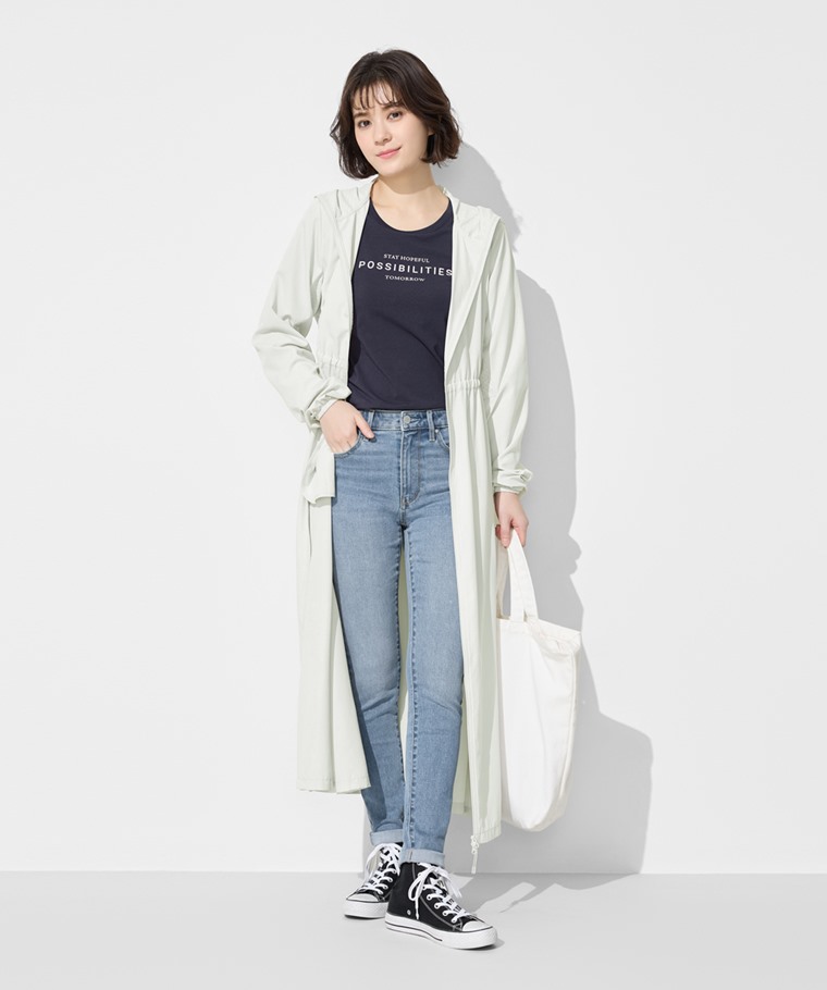 抗UV吸排輕型口罩連帽長外套-女