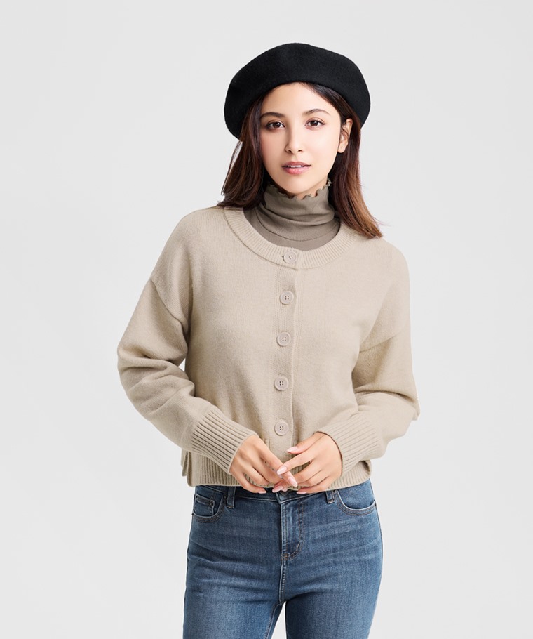 粗針短版開衩針織外套-女