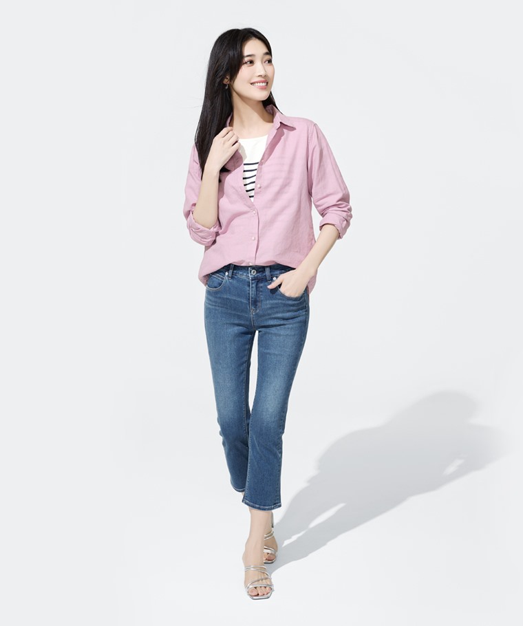 棉麻長袖襯衫-女