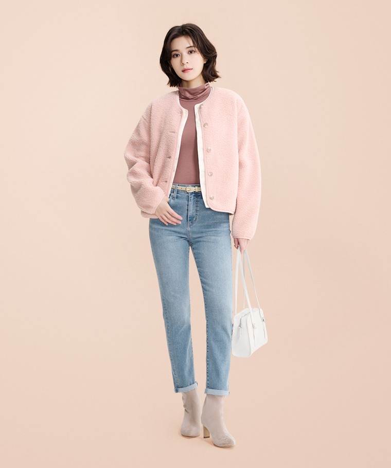 heatup輕磨毛高領長袖上衣-女