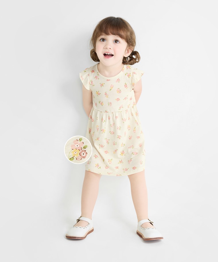 竹節棉荷葉袖花卉洋裝-Baby