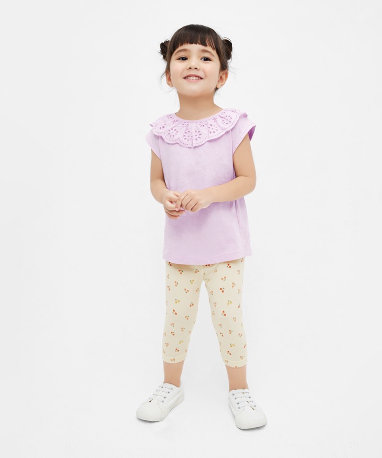 竹節棉蕾絲造型T恤-童