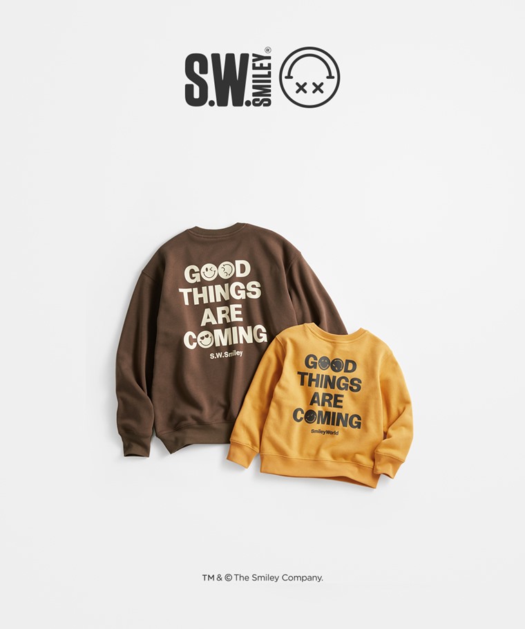 親子/情侶系列：女 · S.W.SMILEY®毛圈寬版印花圓領衫-03,童 · SmileyWorld®毛圈印花圓領衫-03