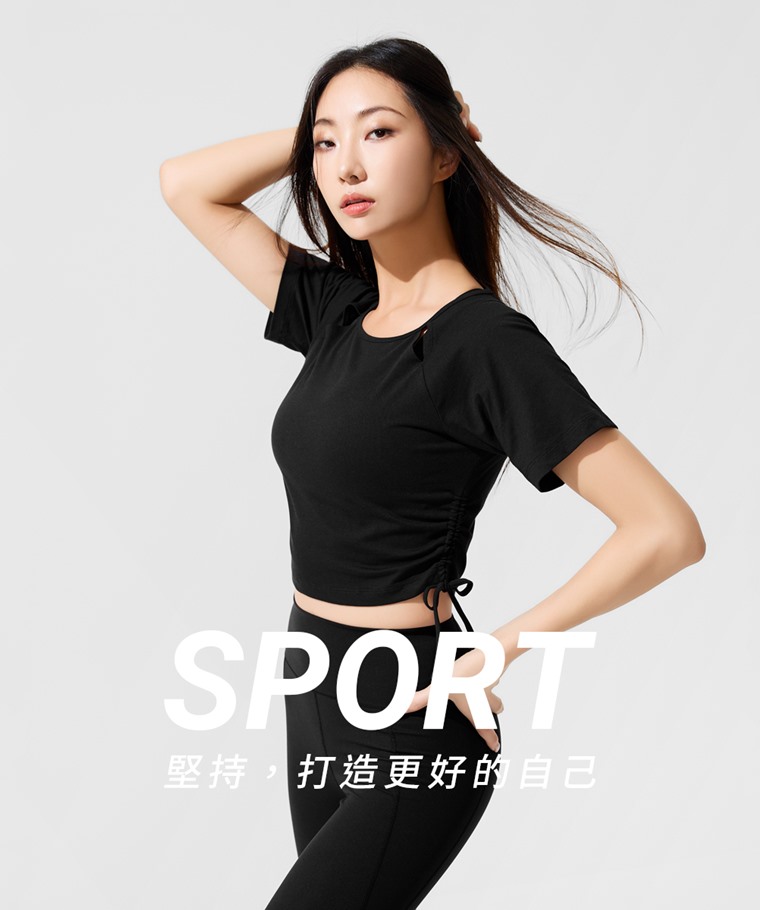 吸排抽繩短版T恤-女
