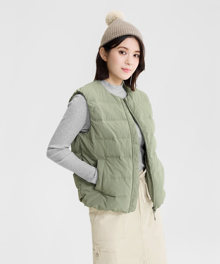 極暖羽絨無領背心-女