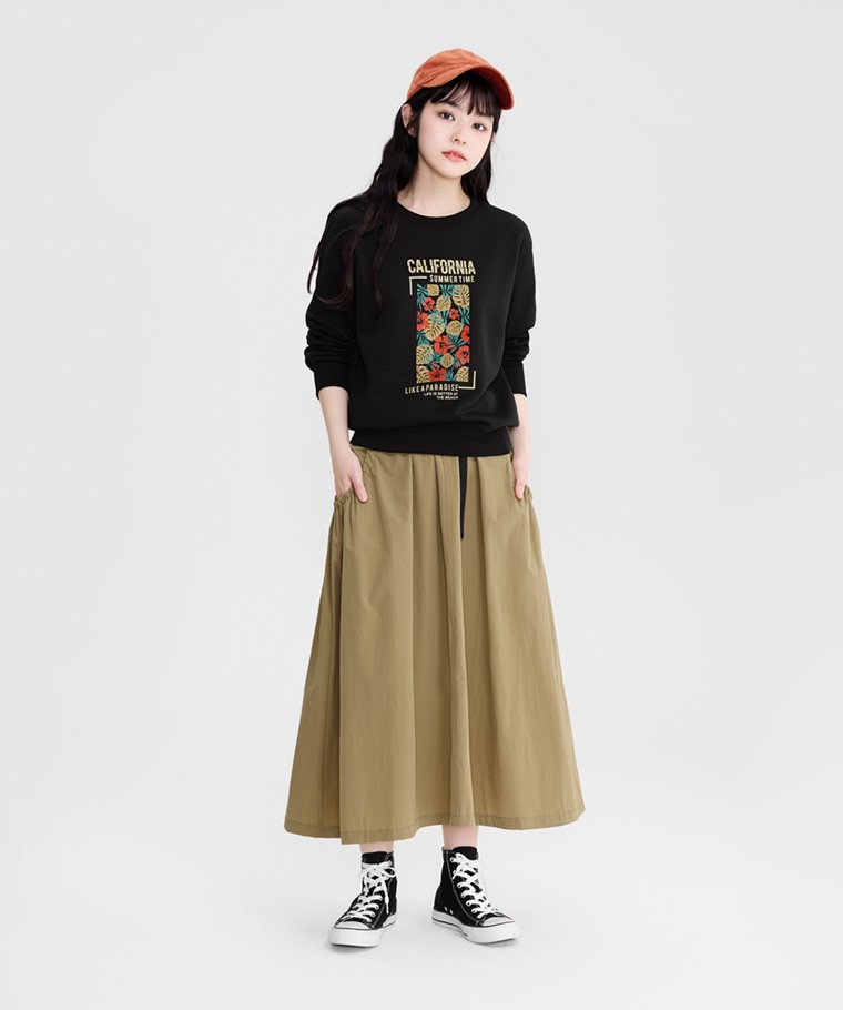 花卉圖框刷毛印花圓領衫-女