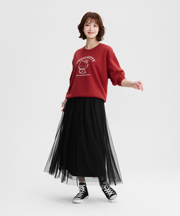 三麗鷗毛圈寬版印花圓領衫-01-女