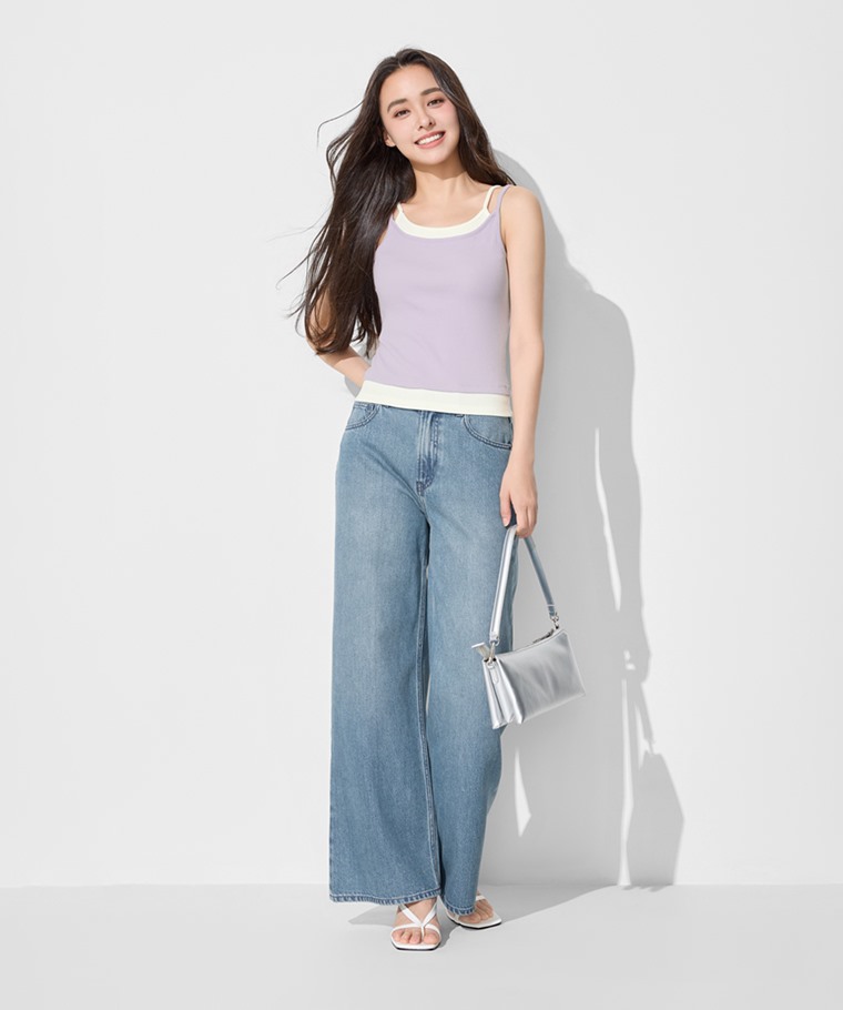 羅紋短版假兩件細肩帶-女