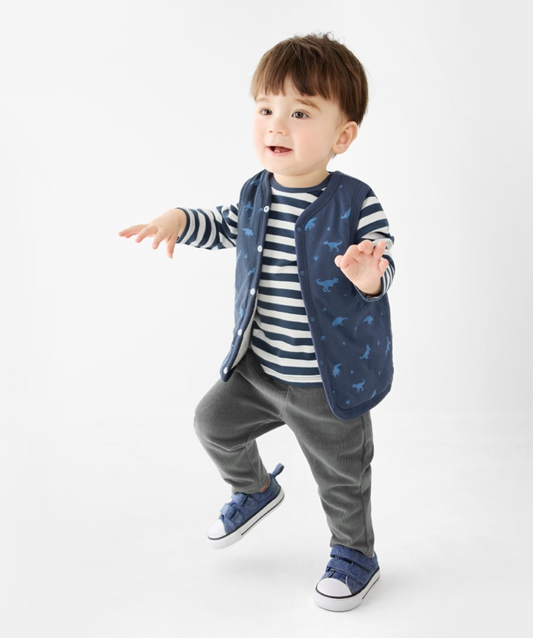 磨毛羅紋條紋圓領T恤-Baby