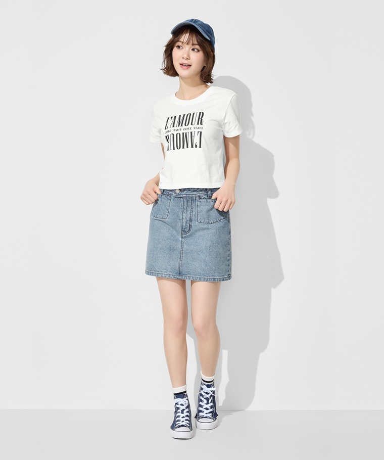 牛仔連褲短裙-女