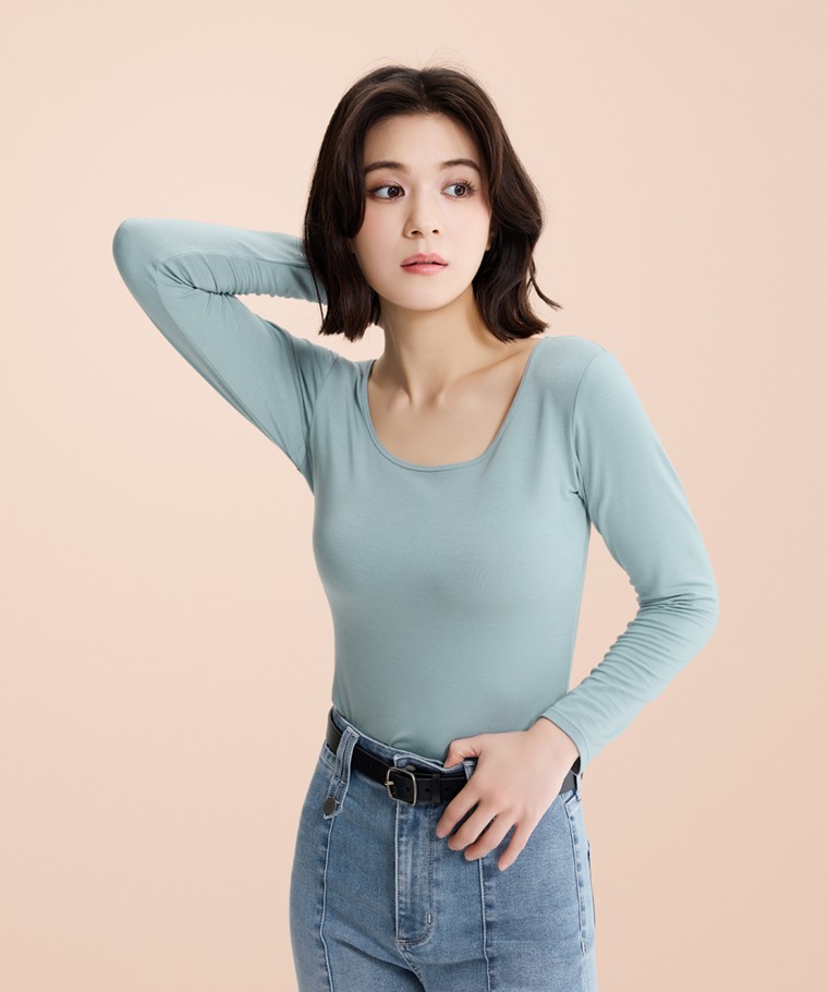 heatup輕磨毛U領八分袖上衣-女