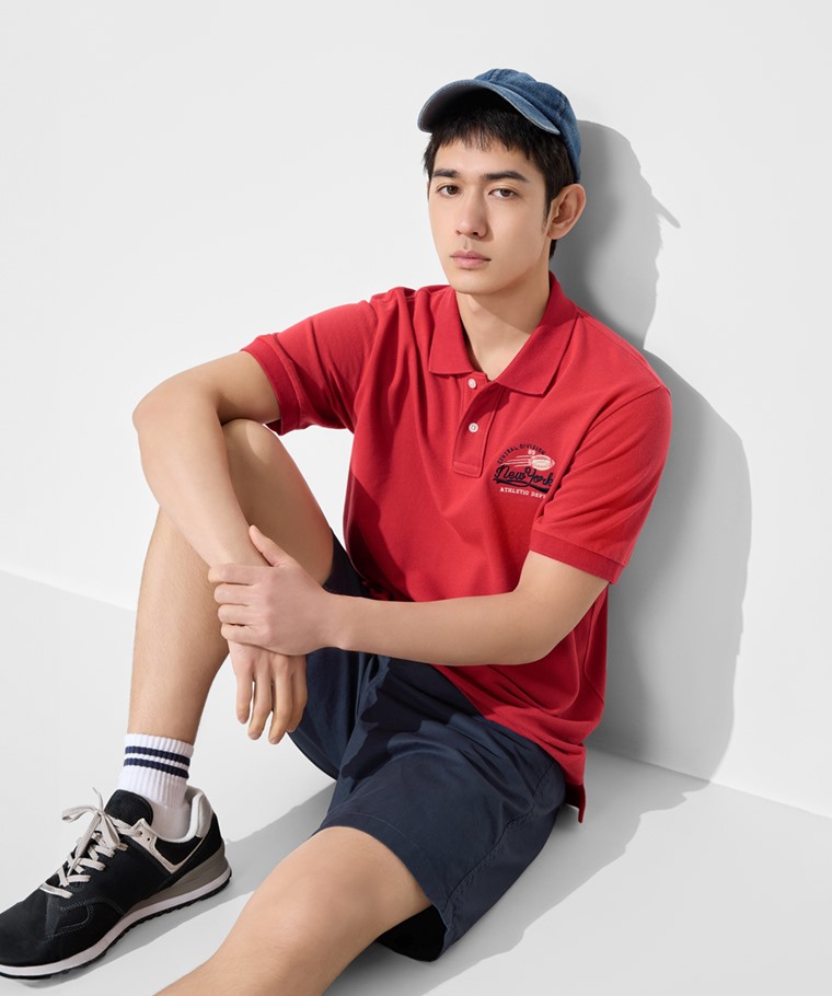 純棉網眼徽章polo衫-男