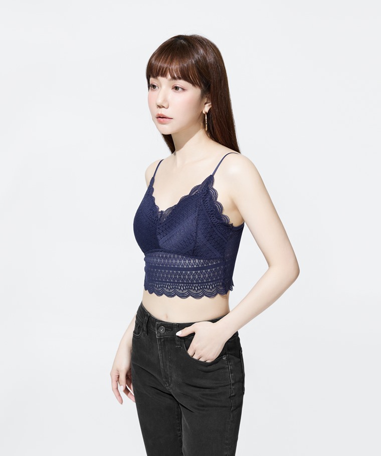 Bra蕾絲V領細肩帶背心-女
