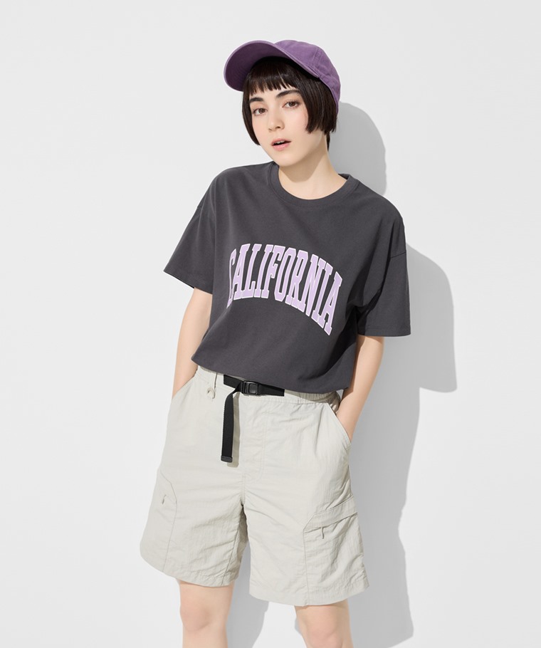 粗紡寬長版文字印花T恤-女