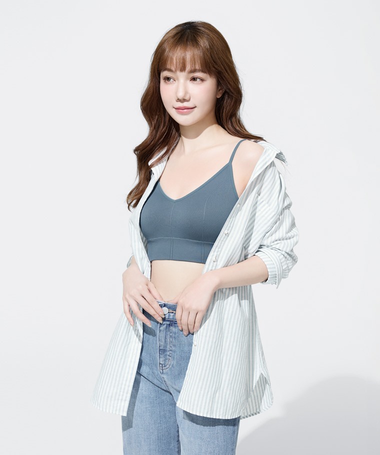 可拆式無縫Bra短版細肩帶背心-女