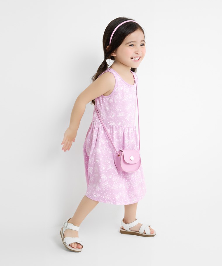 竹節棉印花背心洋裝-童