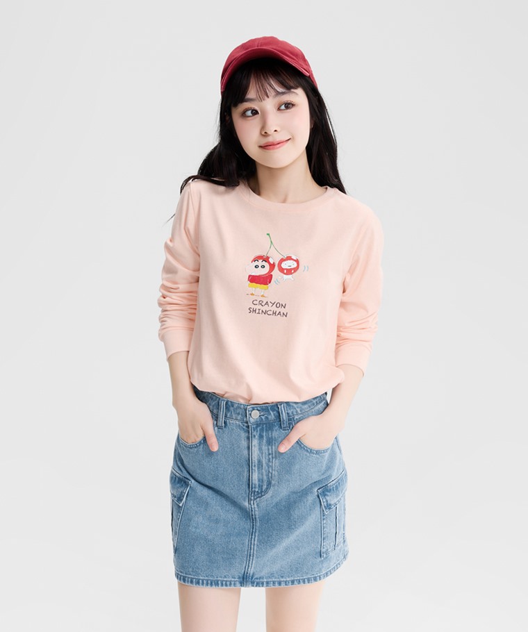 蠟筆小新長袖印花T恤-08-女