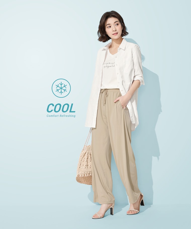 涼感輕薄寬褲-女
